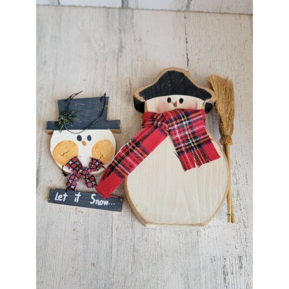 Vintage snowman broom sign figure unique rustic home decor set - Picture 1 of 7